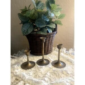 Vintage Brass Candlestick Holders Set of 3 Graduated Mid Century Style